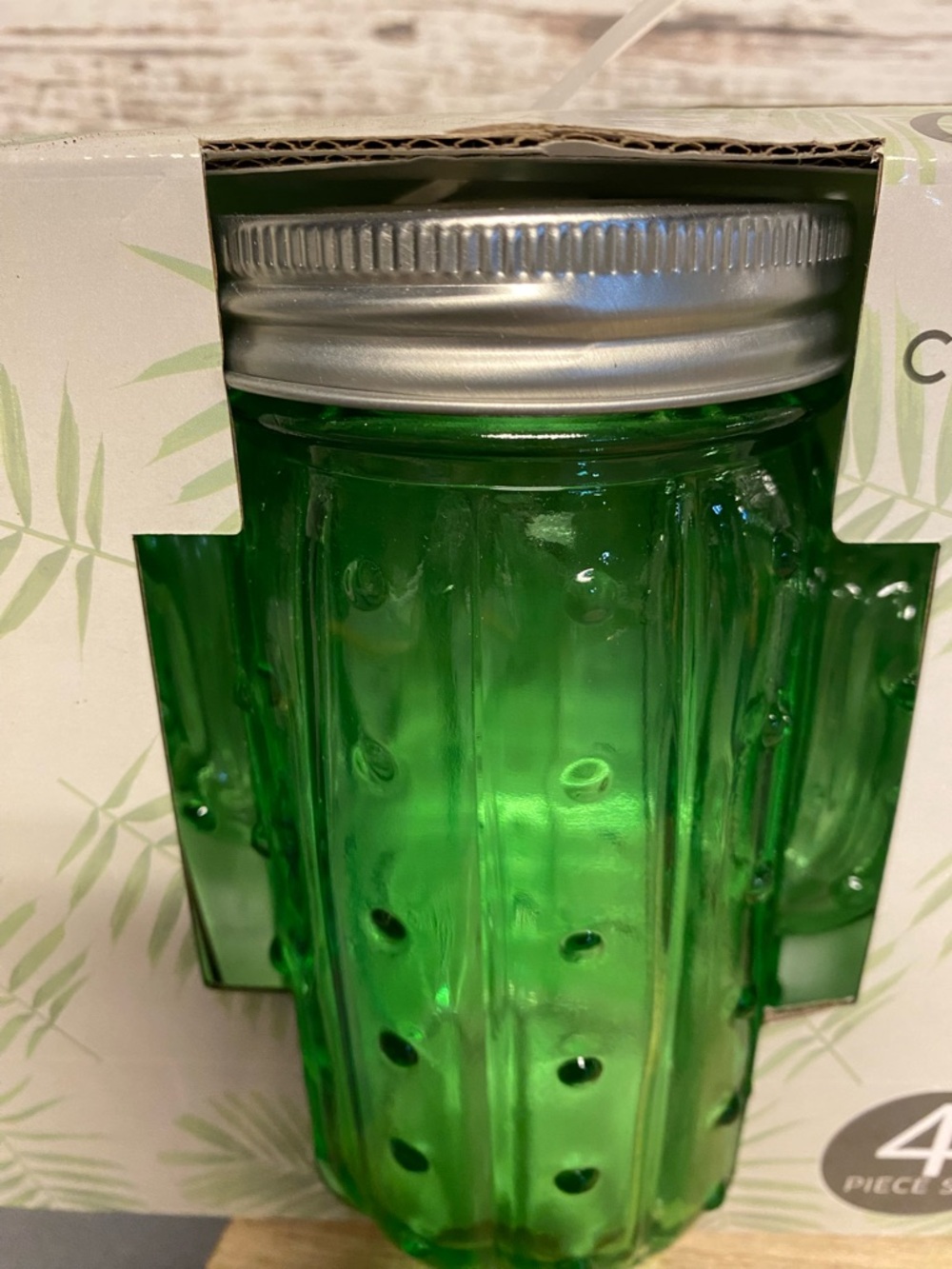 Croton Green Cactus Mason Jar Glasses - Set of 4 - Picture 7 of 8